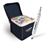 AnyMark Feutres a Alcool, 100 Couleurs Marqueurs à Alcool à Double Pointe Biseautée et Fine, Idéal pour Coloriage Adulte, Dessiner, Illustrer et Croquis, Corps Blanc