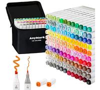 AnyMark Feutres a Alcool, 120 Couleurs Marqueurs à Alcool à Double Pointe Biseautée et Fine, Idéal pour Coloriage Adulte, Dessiner, Illustrer et Croquis, Corps Blanc