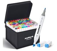 AnyMark Feutres a Alcool, 120 Couleurs Marqueurs à Alcool à Double Pointe Biseautée et Fine, Idéal pour Coloriage Adulte, Dessiner, Illustrer et Croquis, Corps Blanc
