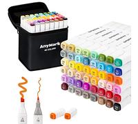AnyMark Feutres a Alcool, 48 Couleurs Marqueurs à Alcool à Double Pointe Biseautée et Fine, Idéal pour Coloriage Adulte, Dessiner, Illustrer et Croquis, Corps Blanc