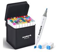 AnyMark Feutres a Alcool, 48 Couleurs Marqueurs à Alcool à Double Pointe Biseautée et Fine, Idéal pour Coloriage Adulte, Dessiner, Illustrer et Croquis, Corps Blanc