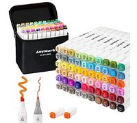 AnyMark Feutres a Alcool, 60 Couleurs Marqueurs à Alcool à Double Pointe Biseautée et Fine, Idéal pour Coloriage Adulte, Dessiner, Illustrer et Croquis, Corps Blanc