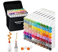 AnyMark Feutres a Alcool, 80 Couleurs Marqueurs à Alcool à Double Pointe Biseautée et Fine, Idéal pour Coloriage Adulte, Dessiner, Illustrer et Croquis, Corps Blanc