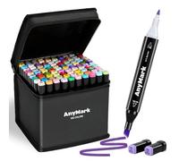 AnyMark Feutres a Alcool Professionnels, 100 Couleurs Marqueurs Alcool à Double Pointe, Idéal pour Coloriage Adulte, Dessiner, Illustrer et Croquis
