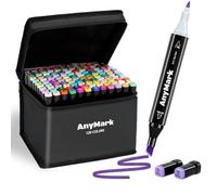 AnyMark Feutres a Alcool Professionnels, 120 Couleurs Marqueurs Alcool à Double Pointe, Idéal pour Coloriage Adulte, Dessiner, Illustrer et Croquis