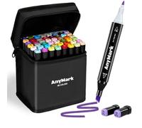 AnyMark Feutres a Alcool Professionnels, 48 Couleurs Marqueurs Alcool à Double Pointe, Idéal pour Coloriage Adulte, Dessiner, Illustrer et Croquis