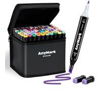AnyMark Feutres a Alcool Professionnels, 80 Couleurs Marqueurs Alcool à Double Pointe, Idéal pour Coloriage Adulte, Dessiner, Illustrer et Croquis