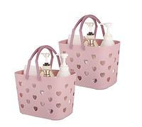 Anyoifax Lot de 2 paniers de rangement portables en plastique avec poignée pour salle de bain, dortoir, garde-manger, cuisine, rose