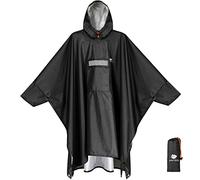 ANYOO Poncho de Pluie Imperméable avec Manches et Poche, Léger et Réutilisable, avec Capuche pour Activités de Plein Air, Noir, Taille Unique