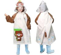 ANYOO Poncho de pluie imperméable pour enfants, manteau de pluie léger avec manches longues pour garçons et filles, randonnée, camping, Ours - XXL, 120-130