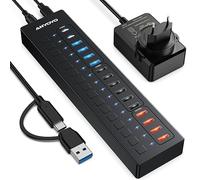 ANYOYO Hub USB C actif 16 en 1 avec bloc d'alimentation (60 W) - 4 ports de charge, 5 Gps, 2 USB C 3.0, 4 USB A 3.0, 6 USB A 2.0