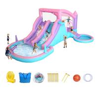 Anypool Maison de rebond gonflable 9 en 1 à 3 toboggans pour piscine, canon, ballon de basket-ball, 520 W, souffleur de 597 x 368 x 190 cm, parc aquatique pour enfants de 3 à 8 ans