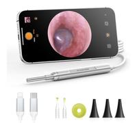AnyScope Otoscope numérique compatible avec les appareils iPhone et Android, caméra auditive HD avec outils de retrait du cérumen, otoscope auditif vidéo avec lumière, capture des photos et des vidéos