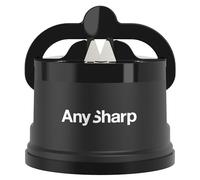 AnySharp Aiguiseur de Couteaux, Sécurité Mains Libres, Ventouse PowerGrip, Aiguise en Toute Sécurité Tous les Couteaux de Cuisine, Idéal pour l'Acier Trempé & Dentelé | Le Meilleur au Monde | Noir