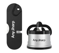 AnySharp Pack Aiguiseur de Couteaux, Sécurité optimale, Pour Tous Types de Couteaux, Compact et Portable, Aiguiseur Tactique avec Intégration Tige de Démarrage de Feu, Argent/Noir
