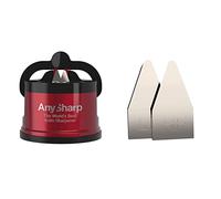AnySharp Pro Aiguiseur Couteaux (Métal) avec Ventouse, Rouge & Outils de remplacement de l'affûteur de couteau à ventouse Argent Taille Unique