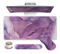 Anyshock Ensemble de tapis de souris pour femme, tapis de souris de massage avec repose-poignet, sous-main étendu, tapis de souris ergonomique et tapis de clavier (marbre violet)