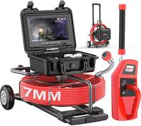 Anysun Caméra d'égout tout-en-1 avec localisateur, roues et poignée de traction, câble de 7 mm, auto-nivellement, compteur de distance, carte 32 Go, moniteur HD 9 pouces, appareil photo