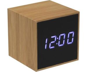 Anytime 39-1H-102 Réveil numérique LED Bambou Beige et noir Affichage LED blanc Petit modèle H6,2 x 6,2 x 6,2 cm