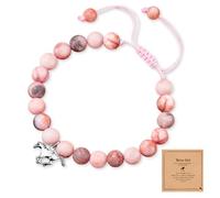 anyts Bracelet cadeau cheval fille avec pendentif cheval en pierre naturelle rose, bracelet accessoires cheval cadeau cheval pour fille, petite-fille, nièce qui aimait les chevaux