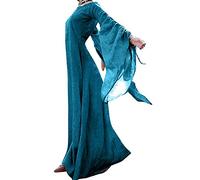 AnyuA Champêtre Femme Robe Longue Classical Medieval Retro Col Round Halloween Costume Bleu 5XL