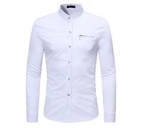 AnyuA Élégante Chemise Habillée Col Mao à Manches Longues Homme Pocket Blanc M