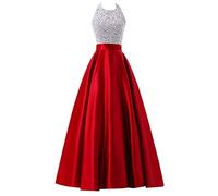 AnyuA Femme Robe de Soirée Longue Col Rond Maxi sans Manches Party Cérémonie Mariage Grand Taille Rouge XL