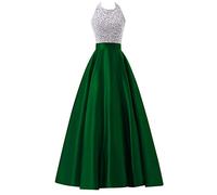 AnyuA Femme Robe de Soirée Longue Col Rond Maxi sans Manches Party Cérémonie Mariage Grand Taille Vert L