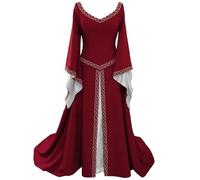 AnyuA Femmes Robe Broderie Halloween Medievale Victorienne Reine Costume Manches Flares Rouge 4XL