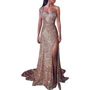 AnyuA Robe de Soirée Longue Seule-épaule Femme,Cocktail Or S