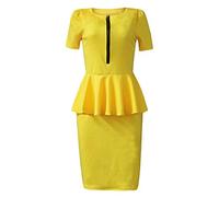 AnyuA Robe,Femme Grande Taille Manche Courte Zipper OL Slim Fit Robes Jaune 3XL