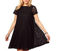 AnyuA Robe Grande Taille Femme Lâche Été Party Casual Manche Courte A-Ligne Lace Noir 4XL
