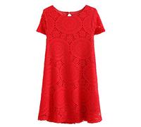 AnyuA Robe Grande Taille Femme Lâche Été Party Casual Manche Courte A-Ligne Lace Rouge 4XL