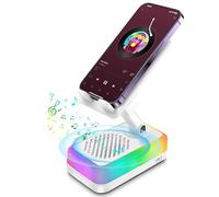 Anyyuk Haut-parleur sans fil à induction, haut-parleur Bluetooth 5 en 1 avec support de téléphone, lumière RVB, charge d'urgence 3000 mAh, support réglable pour iPhone/Android/iPad, gadget cool cadeau