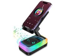 Anyyuk Haut-parleur sans fil à induction, haut-parleur Bluetooth 5 en 1 avec support de téléphone, lumière RVB, charge d'urgence 3000 mAh, support réglable pour iPhone/Android/iPad, gadget cool cadeau