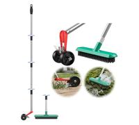 ANYZONE Outil de désherbage 2 en 1 réglable à long manche avec lame à roulettes et tête de brosse, suceur plat en acier inoxydable pour trottoir, allée, terrasse, pavés, jardin