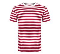 ANZEE DISCOVER THE NEW YOU T-shirt à manches courtes unisexe à col rond et rayures en coton - T-shirt décontracté à col rond pour enfants - Vêtement d'été, blanc/rouge, S