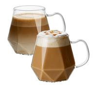 ANZHAN Lot de 2 tasses à café en verre borosilicate résistant à la chaleur pour cappuccino, expresso, thé, lait, jus, bière et boissons chaudes/froides 300 ml
