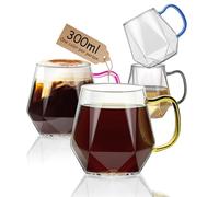 ANZHAN Lot de 4 Tasses à Café 300ml en Verre avec Anse - Verre à Expresso, Matcha, Bubble Tea Cappuccino et Latte - Verre Borosilicate Résistant pour Boissons Chaudes et Glacées - Design Moderne