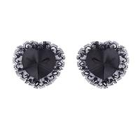 Anzhee Cache-tétons fantaisie amusants pour tétons - Cache-tétons réutilisables - Coussinets autocollants pour avec pompons et plumes en dentelle pour femmes et filles, L-noir-cœur (1 paire), A