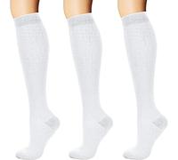 ANZII 3 Paires Blanc Chaussettes de Compression, Bas de Contention Homme Bas de Contention Femme, Chaussette Haute pour Voyage Avion, Enceinte, Maternité, Manchon Compression Mollet, Mi-Bas Femme