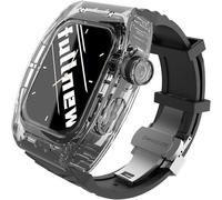 ANZOAT Bracelet de montre de sport Fluororubber + kit de modification de boîtier transparent pour Apple Watch 8 7 6 SE 5 4 44 mm 45 mm Series, 44MM, Acétate, Pas de pierre précieuse