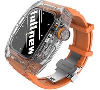 ANZOAT Bracelet de montre de sport Fluororubber + kit de modification de boîtier transparent pour Apple Watch 8 7 6 SE 5 4 44 mm 45 mm Series, 45MM, Acétate, Pas de pierre précieuse