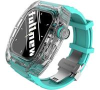 ANZOAT Bracelet de montre de sport Fluororubber + kit de modification de boîtier transparent pour Apple Watch 8 7 6 SE 5 4 44 mm 45 mm Series, 45MM, Acétate, Pas de pierre précieuse