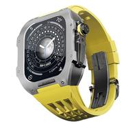 ANZOAT Bracelet de montre en alliage de titane, bracelet en caoutchouc, pour Apple Watch 7 8 45 mm, accessoires de rechange pour montre en silicone, kit de modification du boîtier en métal, 45MM