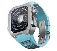 ANZOAT Bracelet de montre en alliage de titane, bracelet en caoutchouc, pour Apple Watch 7 8 45 mm, accessoires de rechange pour montre en silicone, kit de modification du boîtier en métal, 45MM
