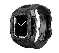 ANZOAT Ensemble de bracelet de luxe en alliage de fibre de carbone pour Apple Watch Series 8, 45 mm, bracelet en caoutchouc, kit de modification de lunette pour iWatch 9 8 7 6 5 4 SE 44 mm 45 mm, 45mm