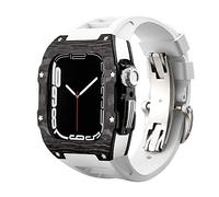 ANZOAT Ensemble de bracelet de luxe en alliage de fibre de carbone pour Apple Watch Series 8, 45 mm, bracelet en caoutchouc, kit de modification de lunette pour iWatch 9 8 7 6 5 4 SE 44 mm 45 mm, 44mm