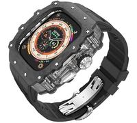 ANZOAT Kit de boîtier de montre transparent en fibre de carbone, pour Apple Watch Ultra 2 49 mm, bracelet de montre de luxe + boîtier de montre en fibre de carbone, pour iWatch Series 9/8/7/6/5/4/SE