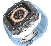 ANZOAT Kit de boîtier de montre transparent en fibre de carbone, pour Apple Watch Ultra 2 49 mm, bracelet de montre de luxe + boîtier de montre en fibre de carbone, pour iWatch Series 9/8/7/6/5/4/SE
